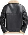Kelzar Black Shearling Lined Belted Collar Leather Jacket Back