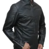 Kyrovan Black Leather with Batman Logo Jacket Side Look