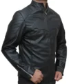 Kyrovan Black Leather with Batman Logo Jacket Side Look