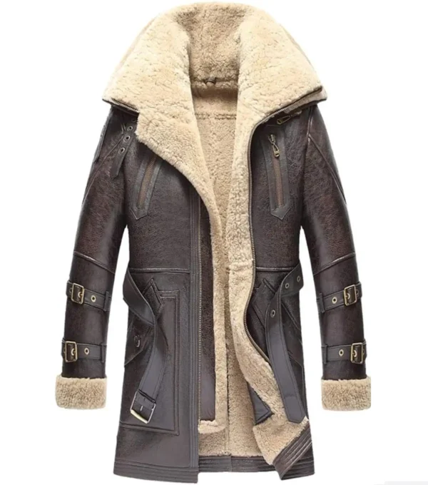 Lorven Dark Brown Shearling Lined Leather Long Coat