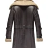 Lorven Dark Brown Shearling Lined Leather Long Coat Back