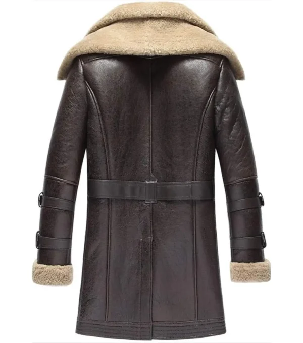 Lorven Dark Brown Shearling Lined Leather Long Coat Back