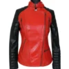 Lunvera Red and Black Asymmetrical Leather Biker Jacket