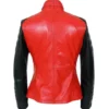 Lunvera Red and Black Asymmetrical Leather Biker Jacket Back