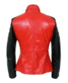 Lunvera Red and Black Asymmetrical Leather Biker Jacket Back