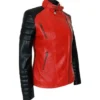Lunvera Red and Black Asymmetrical Leather Biker Jacket Side Look