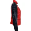 Lunvera Red and Black Asymmetrical Leather Biker Jacket on Sale