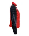 Lunvera Red and Black Asymmetrical Leather Biker Jacket on Sale