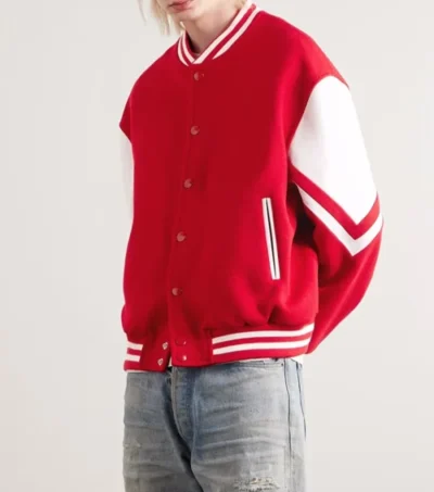 Lurevia Red and White Wool Varsity Jacket
