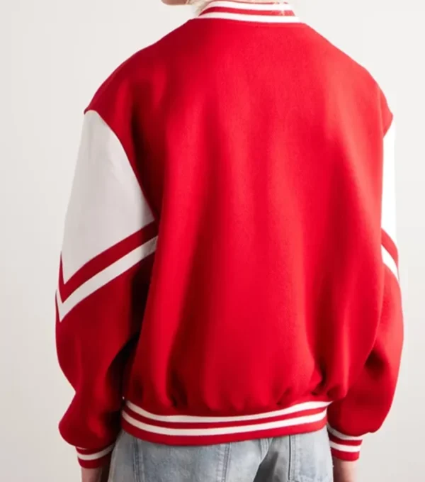Lurevia Red and White Wool Varsity Jacket Back
