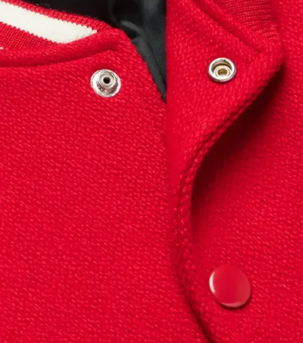 Lurevia Red and White Wool Varsity Jacket Closer