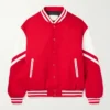 Lurevia Red and White Wool Varsity Jacket Front