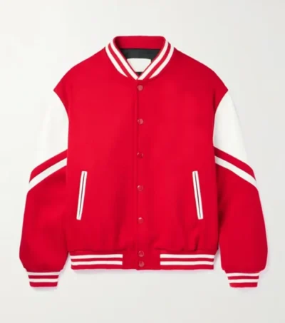 Lurevia Red and White Wool Varsity Jacket Front