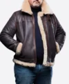 Mernox Distressed Shearling Trimmed Leather Jacket