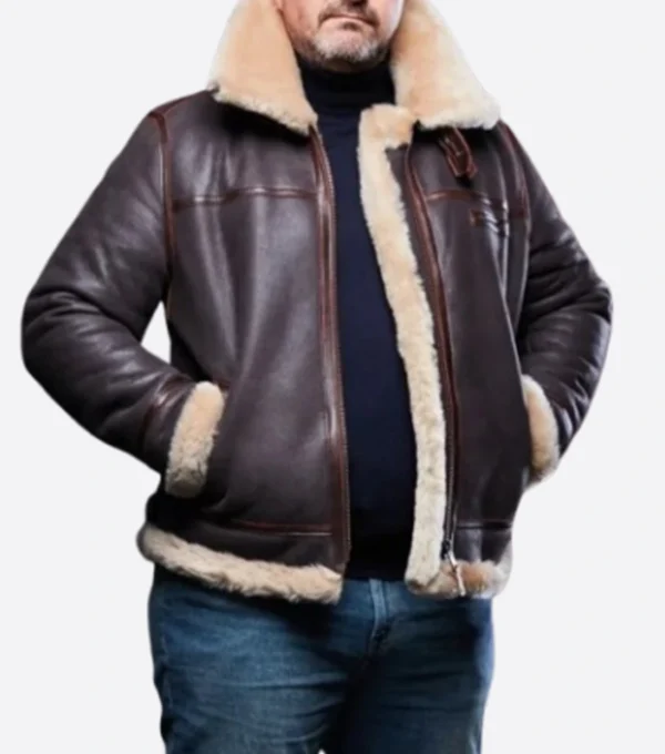 Mernox Distressed Shearling Trimmed Leather Jacket