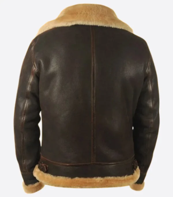 Mernox Distressed Shearling Trimmed Leather Jacket Back
