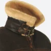 Mernox Distressed Shearling Trimmed Leather Jacket Collar