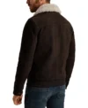Morvick Dark Brown Suede Leather with White Fur Collar Jacket Back