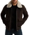 Morvick Dark Brown Suede Leather with White Fur Collar Jacket Front