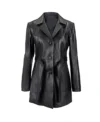 Myron Belted Black Leather Trench Coat