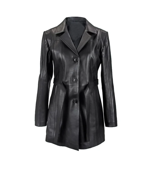 Myron Belted Black Leather Trench Coat