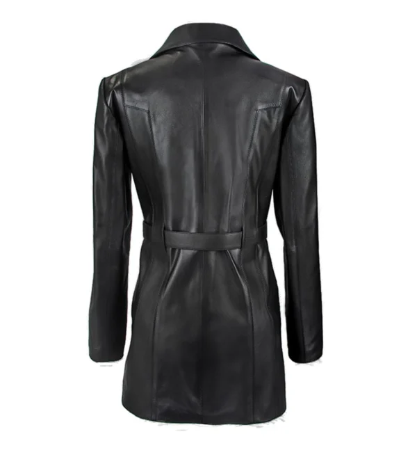 Myron Belted Black Leather Trench Coat Back