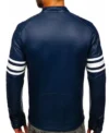 Navrix Blue Striped Leather Biker Jacket Back