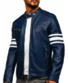 Navrix Blue Striped Leather Biker Jacket Front
