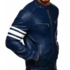 Navrix Blue Striped Leather Biker Jacket Side Look