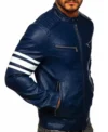Navrix Blue Striped Leather Biker Jacket Side Look