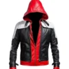 Nexlar Black Leather Hooded with Back Batman Logo Jacket