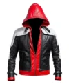 Nexlar Black Leather Hooded with Back Batman Logo Jacket