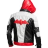 Nexlar Black Leather Hooded with Back Batman Logo Jacket Back