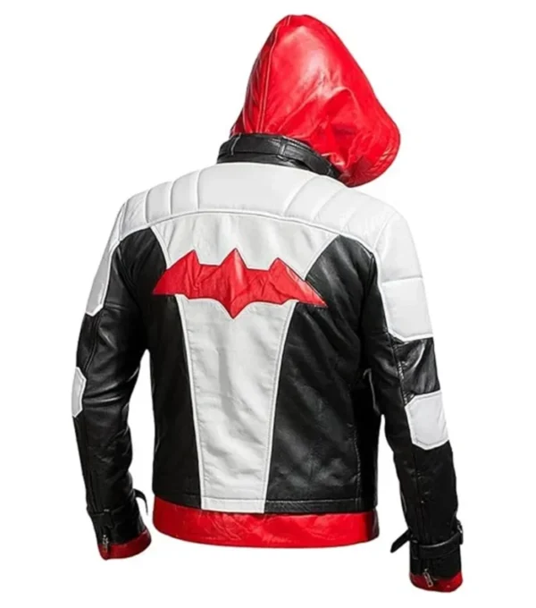 Nexlar Black Leather Hooded with Back Batman Logo Jacket Back