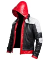 Nexlar Black Leather Hooded with Back Batman Logo Jacket Side
