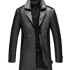 Norell Black Lapel Collar Buttoned Leather Coat