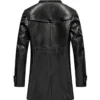 Norell Black Lapel Collar Buttoned Leather Coat Back
