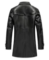Norell Black Lapel Collar Buttoned Leather Coat Back