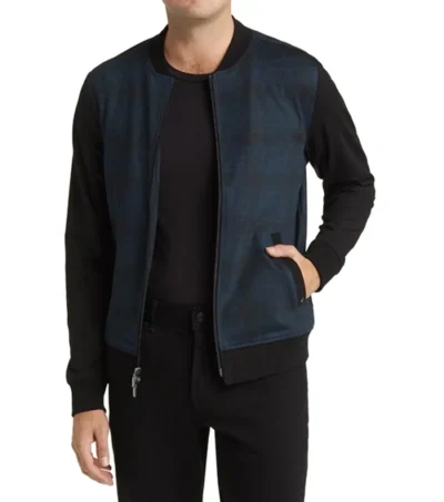 Norevik Black and Blue Casual Bomber Jacket