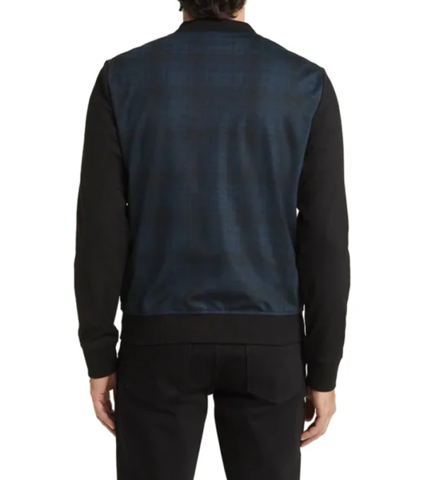 Norevik Black and Blue Casual Bomber Jacket Back