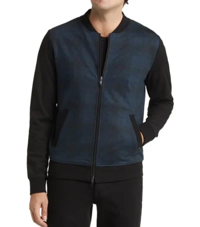 Norevik Black and Blue Casual Bomber Jacket Front