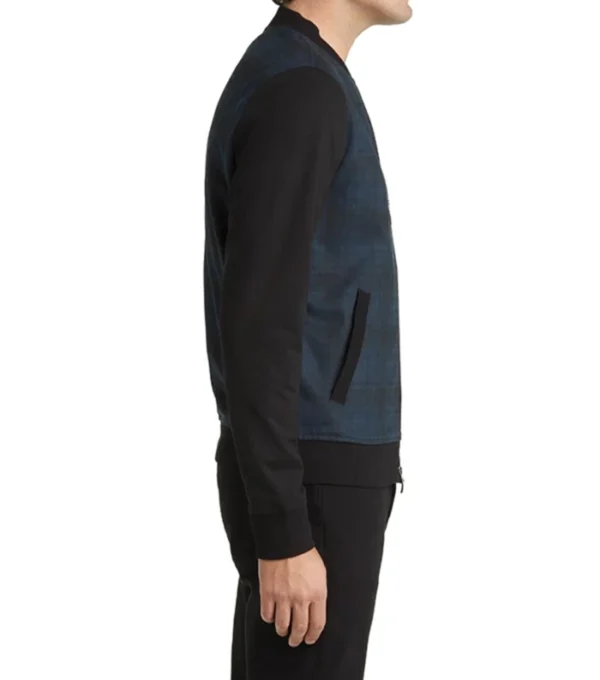 Norevik Black and Blue Casual Bomber Jacket Side Look