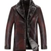 Norvyn Classic Shearling Collar Distressed Leather Coat