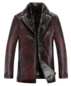Norvyn Classic Shearling Collar Distressed Leather Coat