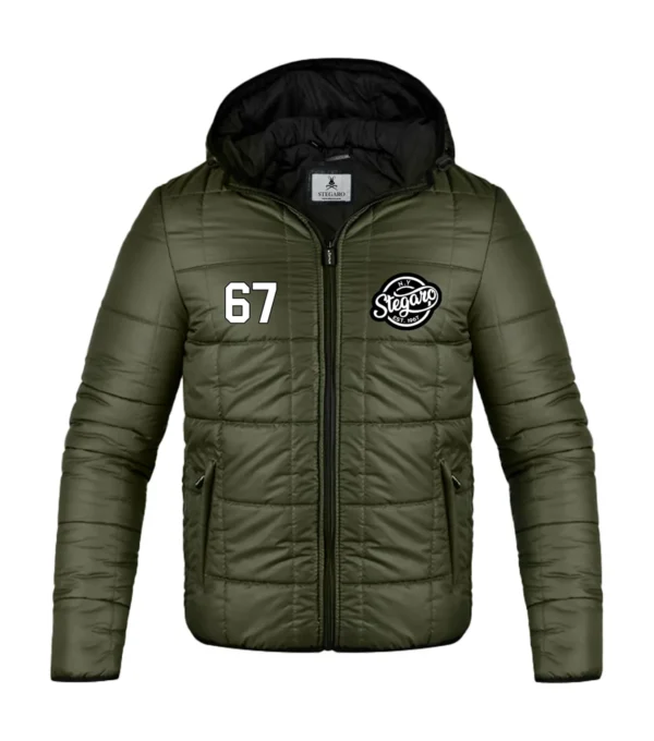 Olive Puffer Hooded Jacket Front