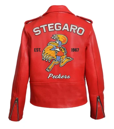 Peckers 1967 Red Leather Biker Jacket Back