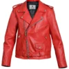 Peckers 1967 Red Leather Biker Jacket Front