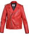 Peckers 1967 Red Leather Biker Jacket Front