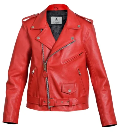 Peckers 1967 Red Leather Biker Jacket Front