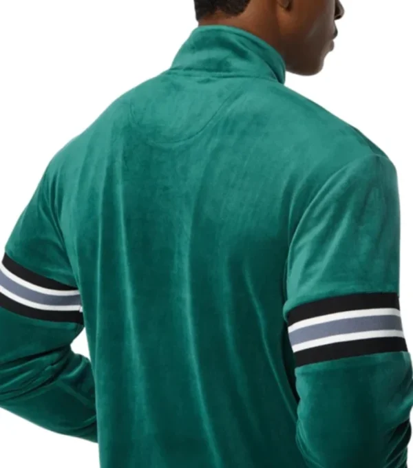 Quarlen Green Velvet Zipper Bomber Jacket Back